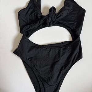 Mono B Black One Piece Swim Suit Tie Front